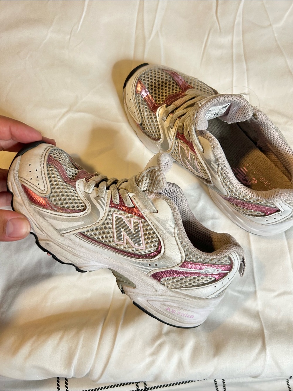 New Balance Kids White & Pink Athletic Sneakers